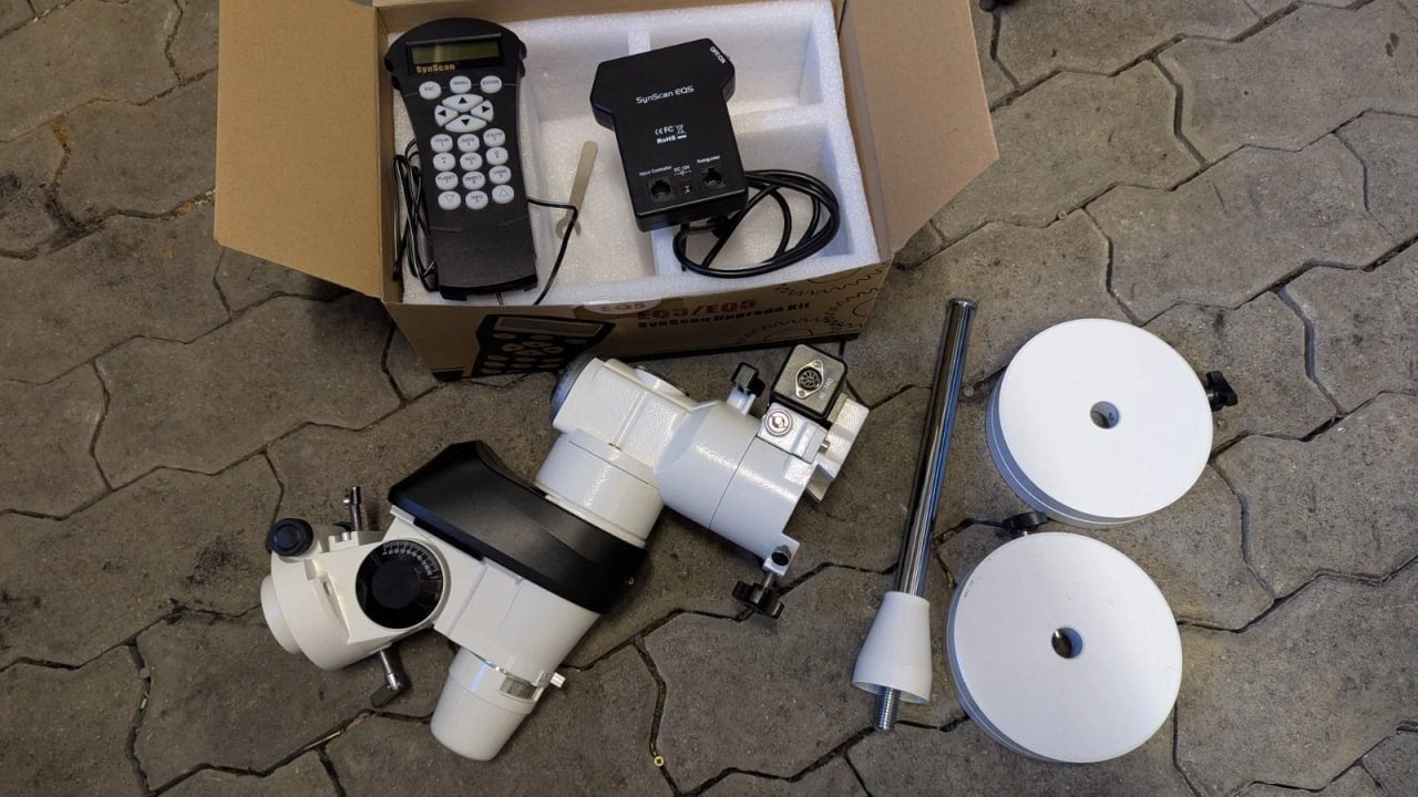 Sky-Watcher EQ5 SynScan GoTo montering (zonder statief), Ophalen of Verzenden, Zo goed als nieuw, Minder dan 80 mm, Onderdelen of Toebehoren