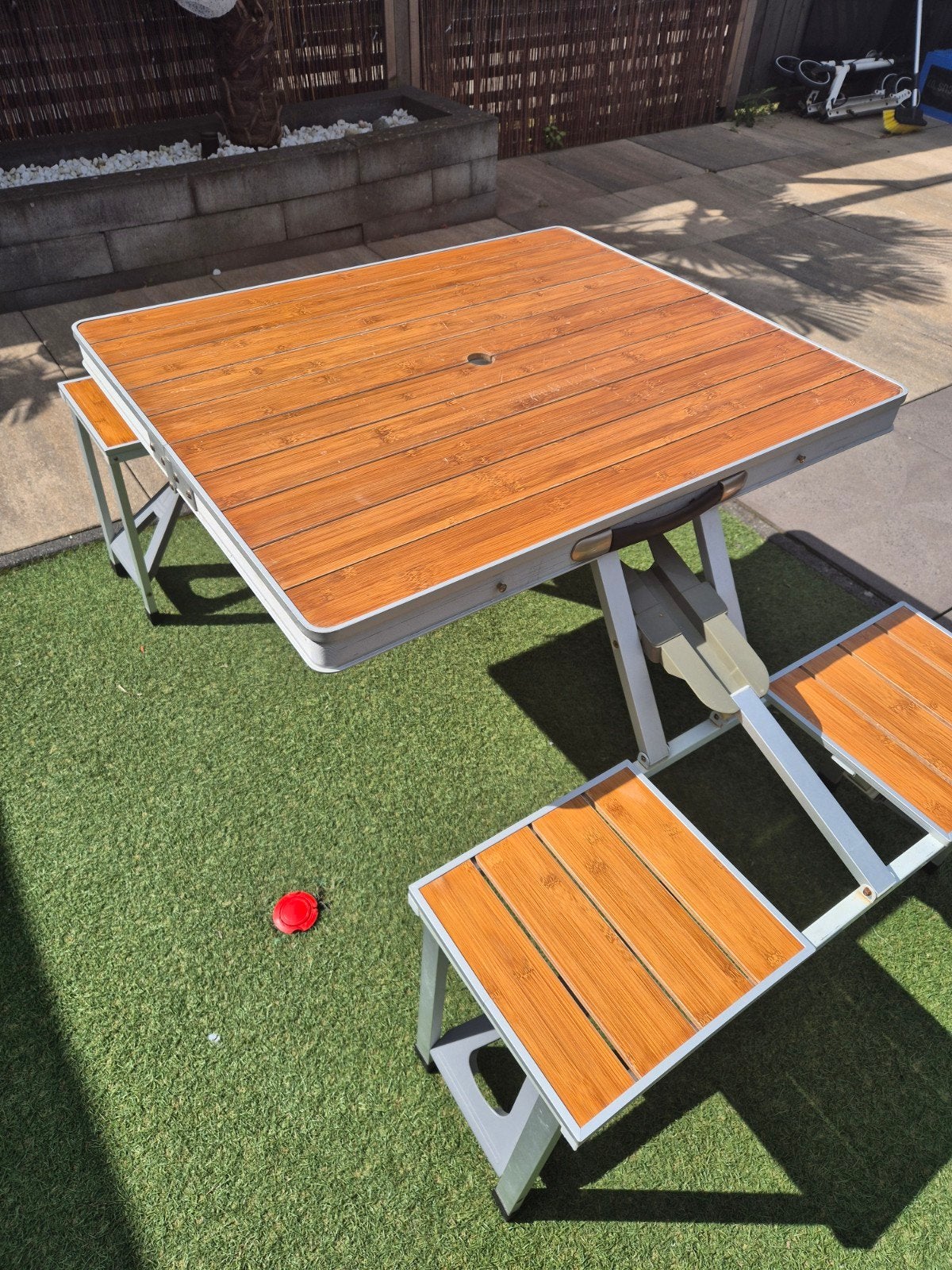 Bo-camp picknicktafel aluminium/bamboe, Ophalen, Gebruikt