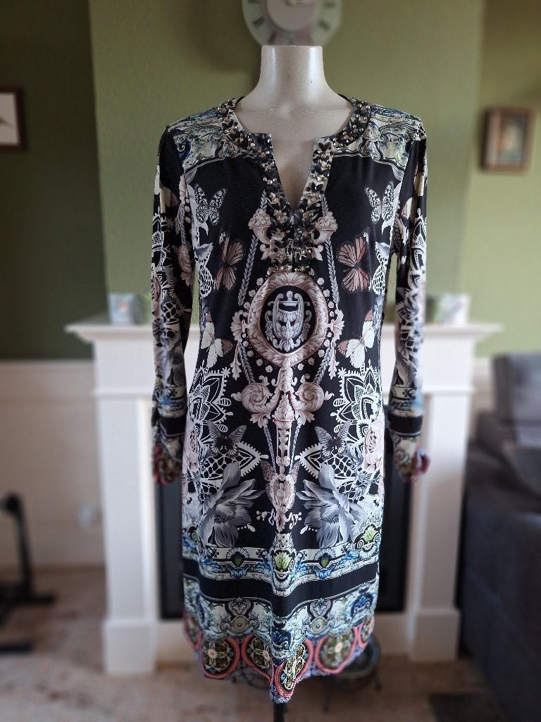 K-Design k Design vlinder mooi hals lijn jurk L, Kleding | Dames, K-design, Maat 42/44 (L), Zo goed als nieuw, Knielengte