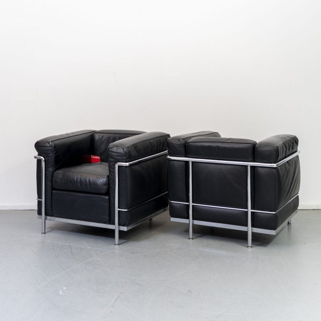 Cassina Le Corbusier LC2 Fauteuil Zwart Leer, Niet ingevuld, Zo goed als nieuw, Niet ingevuld, Niet ingevuld