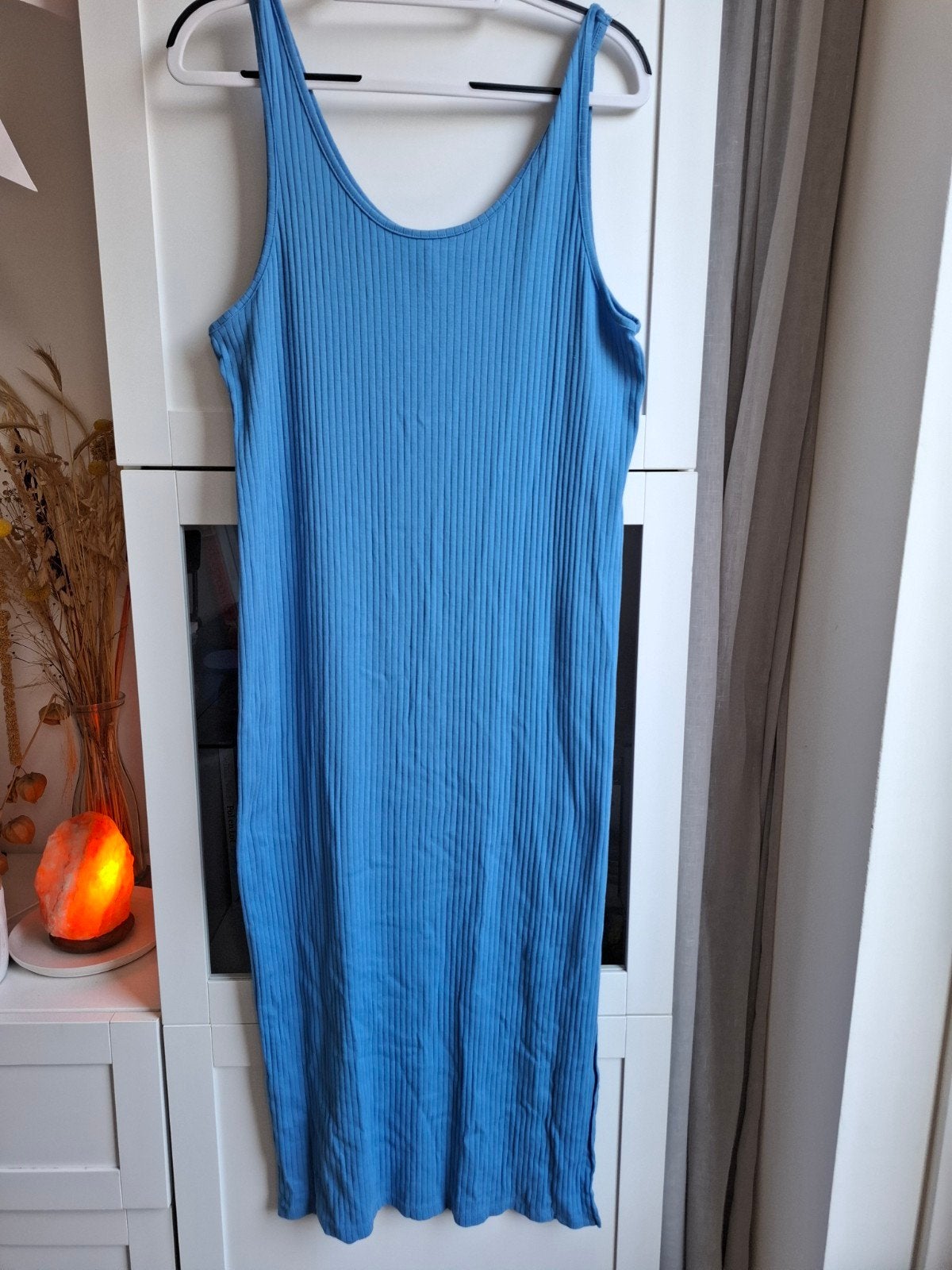 H&M ribgebreide zwangerschapsjurk blauw XL midi, Ophalen of Verzenden, Zo goed als nieuw, Maat 42/44 (L), Blauw