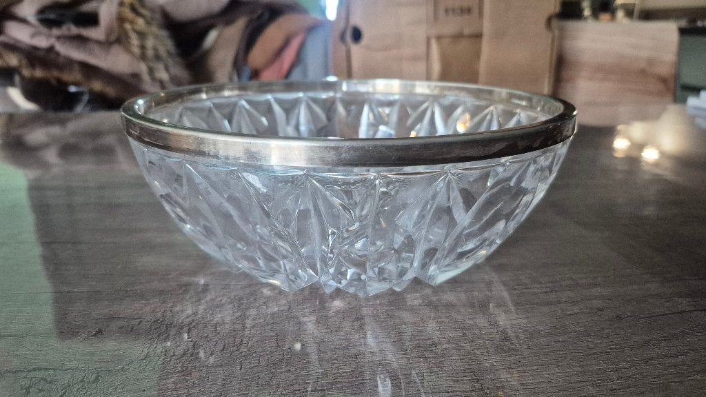 Kristalen (fruit)schaal met verzilverde rand, Ophalen of Verzenden