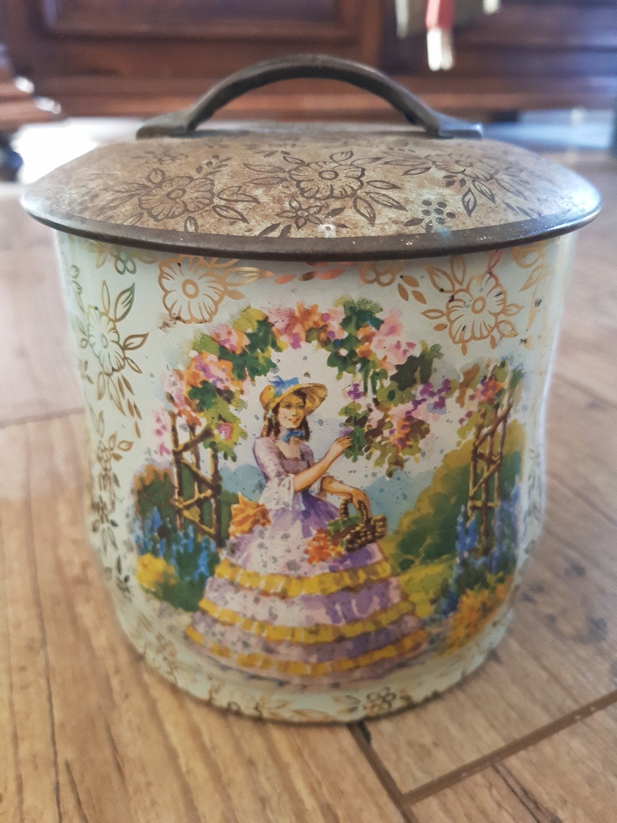 Antiek thee blik Engels met bloemen, Verzamelen, Blikken, Ophalen of Verzenden, Gebruikt, Overige