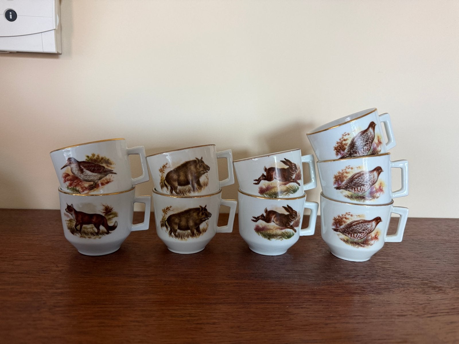 Set van 9 Vintage Jacht Mokken met Dierenprint, Ophalen of Verzenden