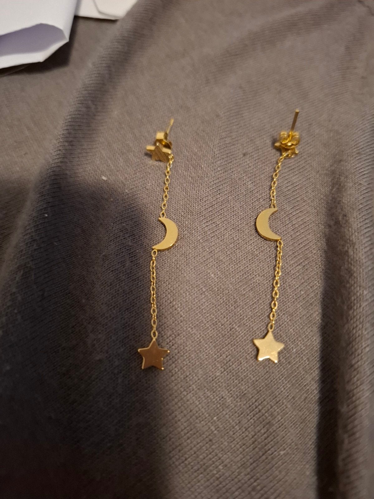 Gouden Oorbellen met Ster en Maan Hangers, Hangers, Ophalen of Verzenden, Zo goed als nieuw, Goud