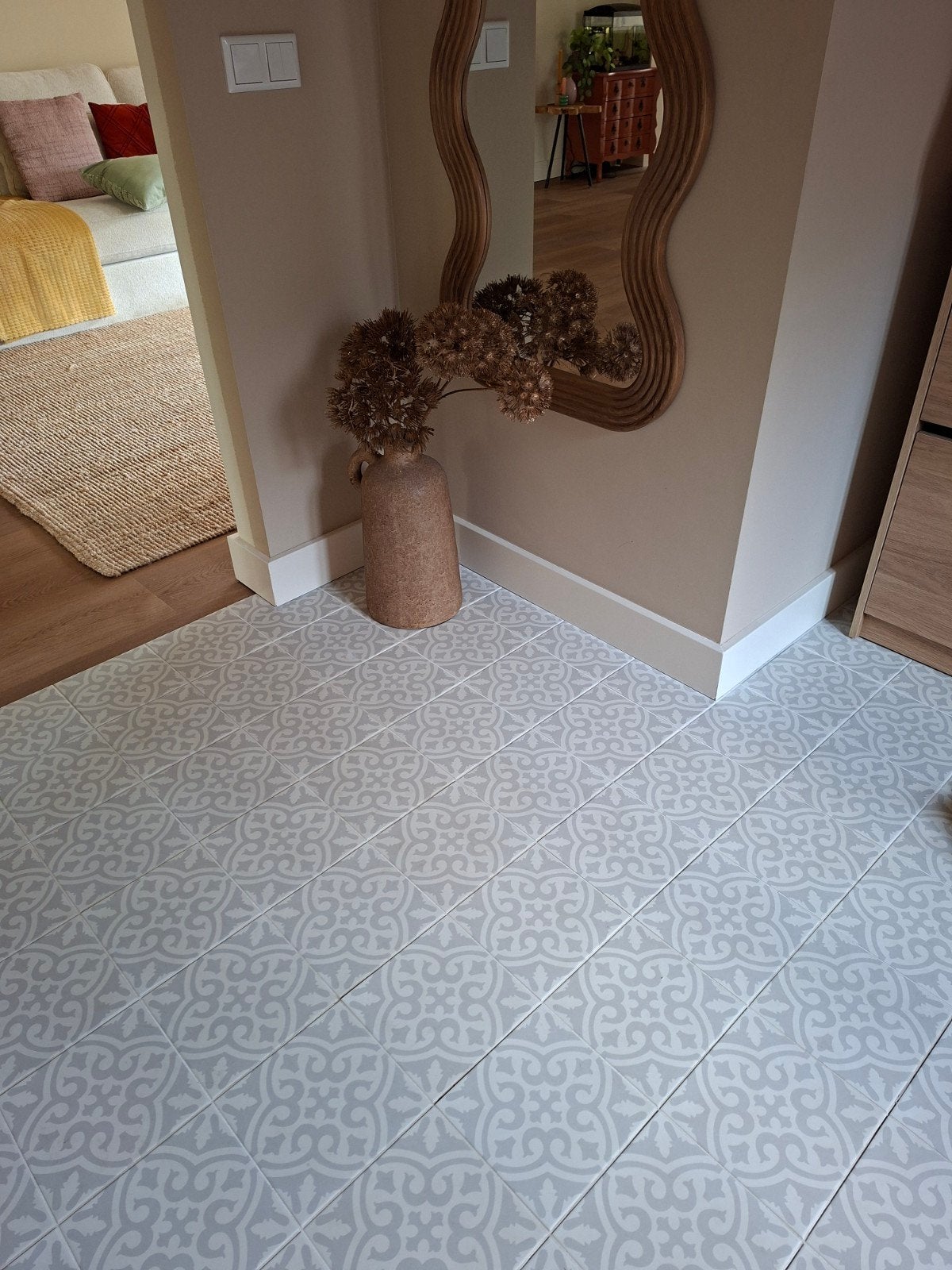 46  vloertegels 20x20cm - Grijs patroon, Doe-het-zelf en Verbouw, Ophalen, Overige materialen, Nieuw, 20 tot 40 cm