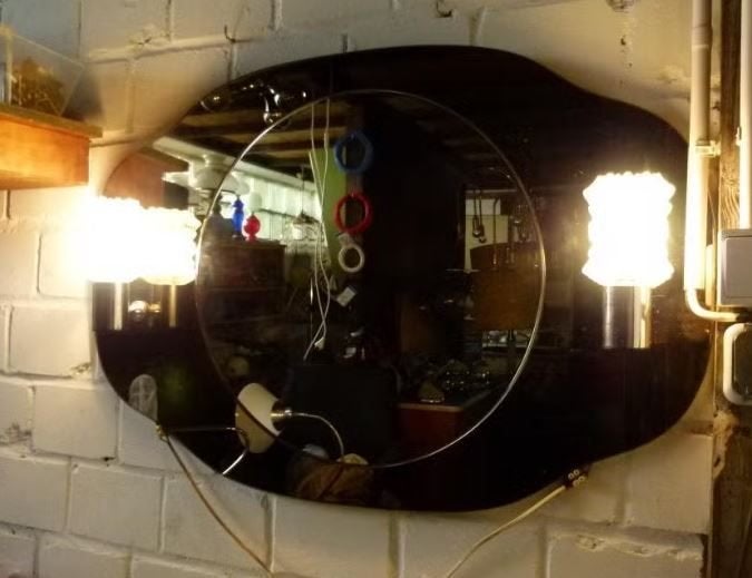 vintage spiegel badkamer met verlichting 70er, Ophalen, Zo goed als nieuw, Glas, Overige typen