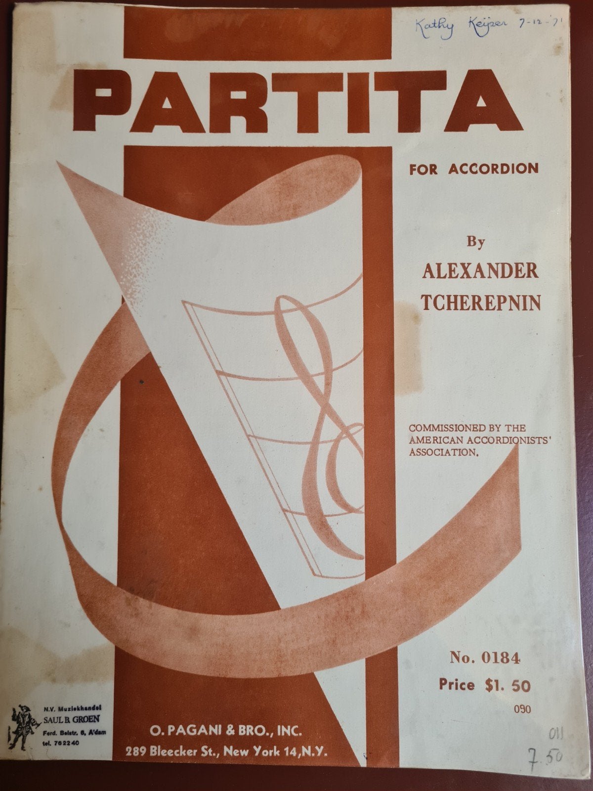 Partita voor Accordeon - Alexander Tcherepnin, Muziek en Instrumenten, Gebruikt, Klassiek, Ophalen of Verzenden, Artiest of Componist