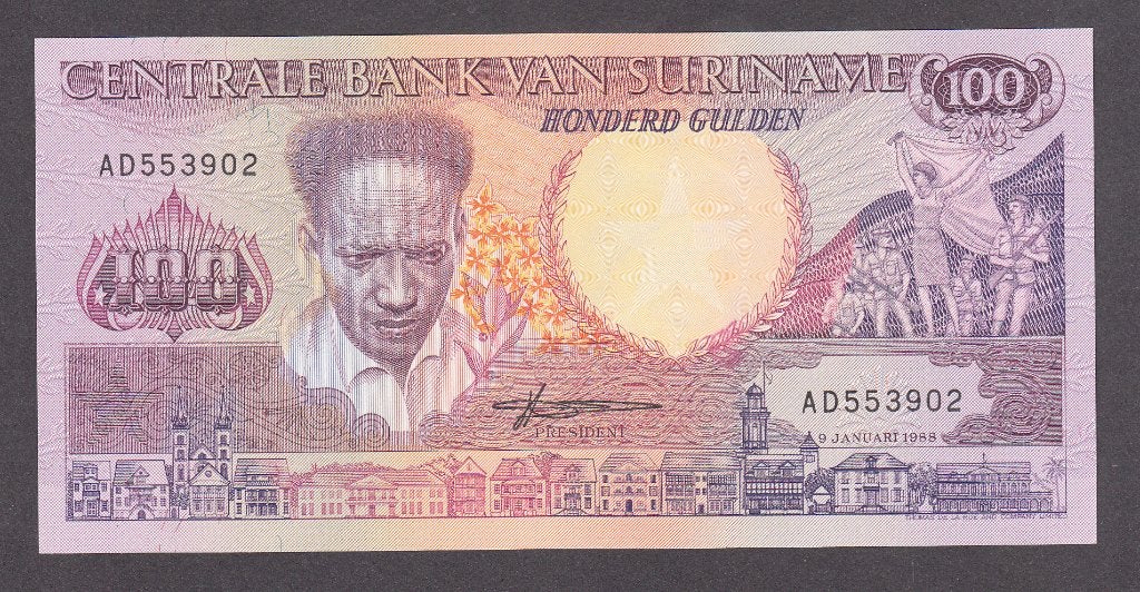 Suriname - 100 gulden 9.1.1988 Anton de Kom UNC - P133.b, Postzegels en Munten, Ophalen of Verzenden, Zuid-Amerika