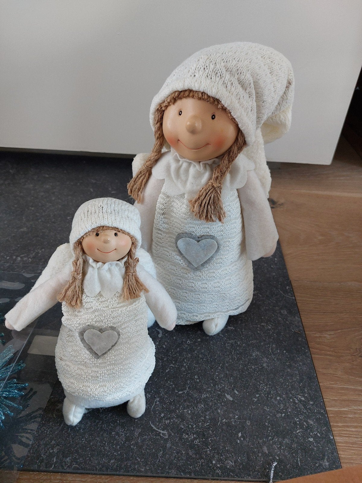 Set van 2 decoratieve kerstengeltjes/kerstpoppetjes, Ophalen of Verzenden, Wit, Textiel, Landelijk