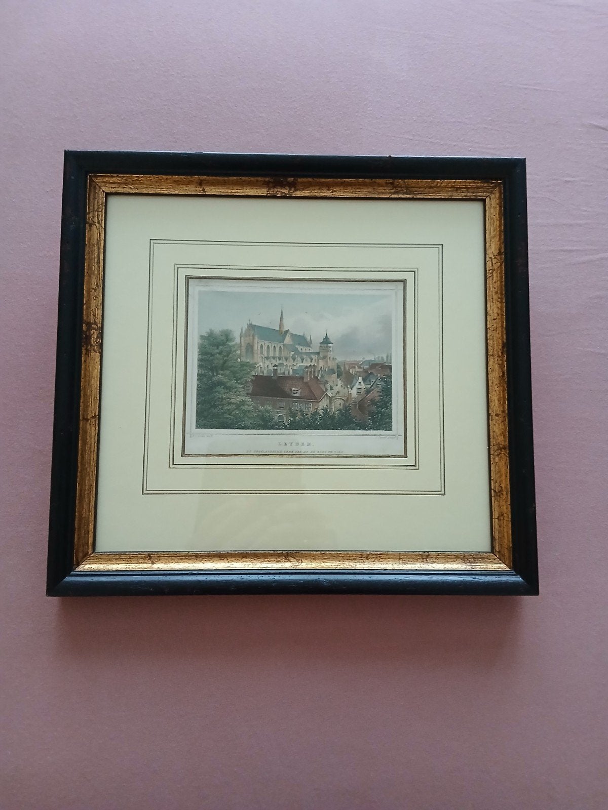 Antieke gravure Leiden, Hooglandse kerk, Antiek en Kunst, 1800 - 1899, Architectuur, Gravure, 14 cm
