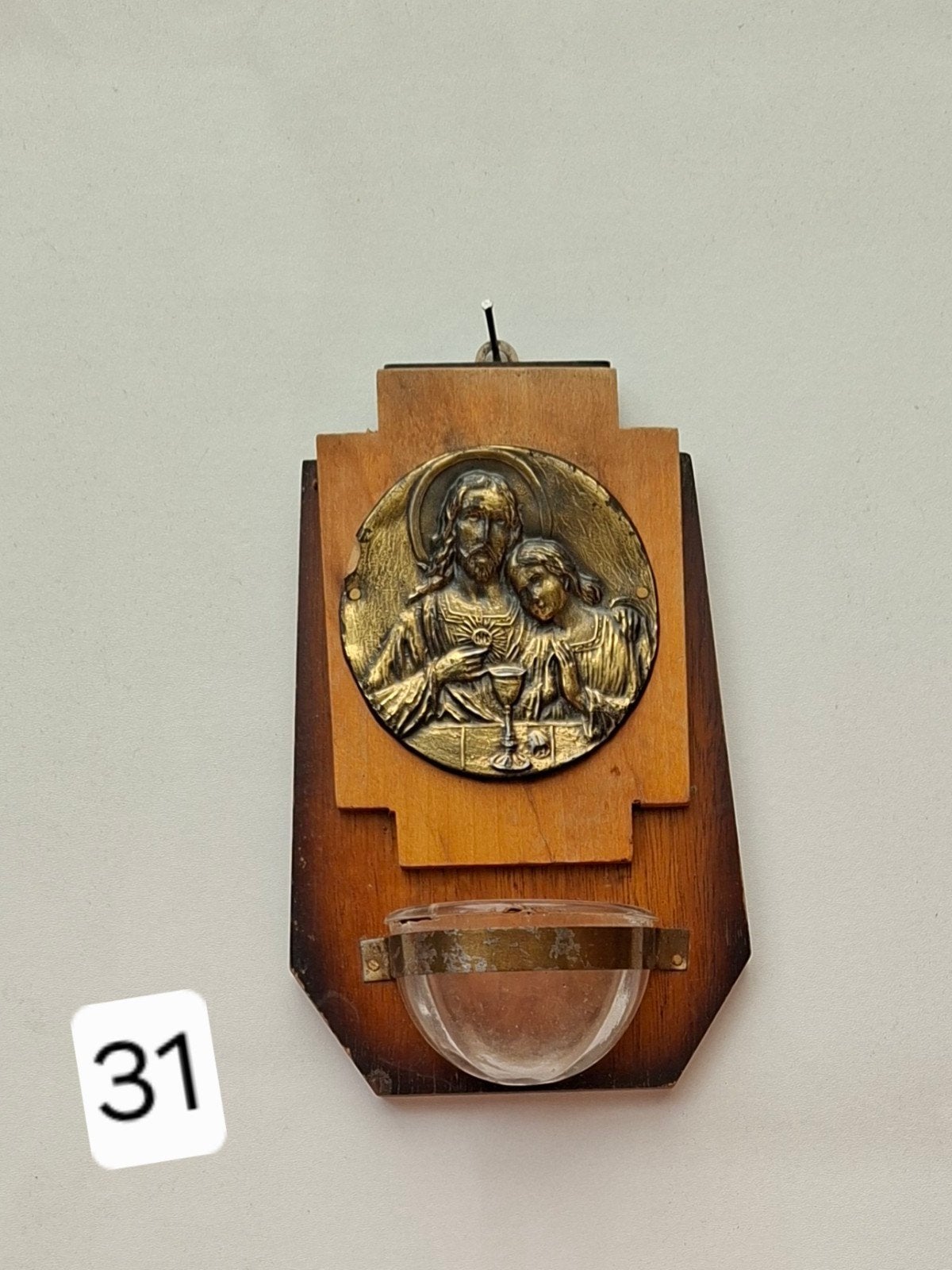 Antiek wijwaterbakje met Jezus en kind, Ophalen of Verzenden