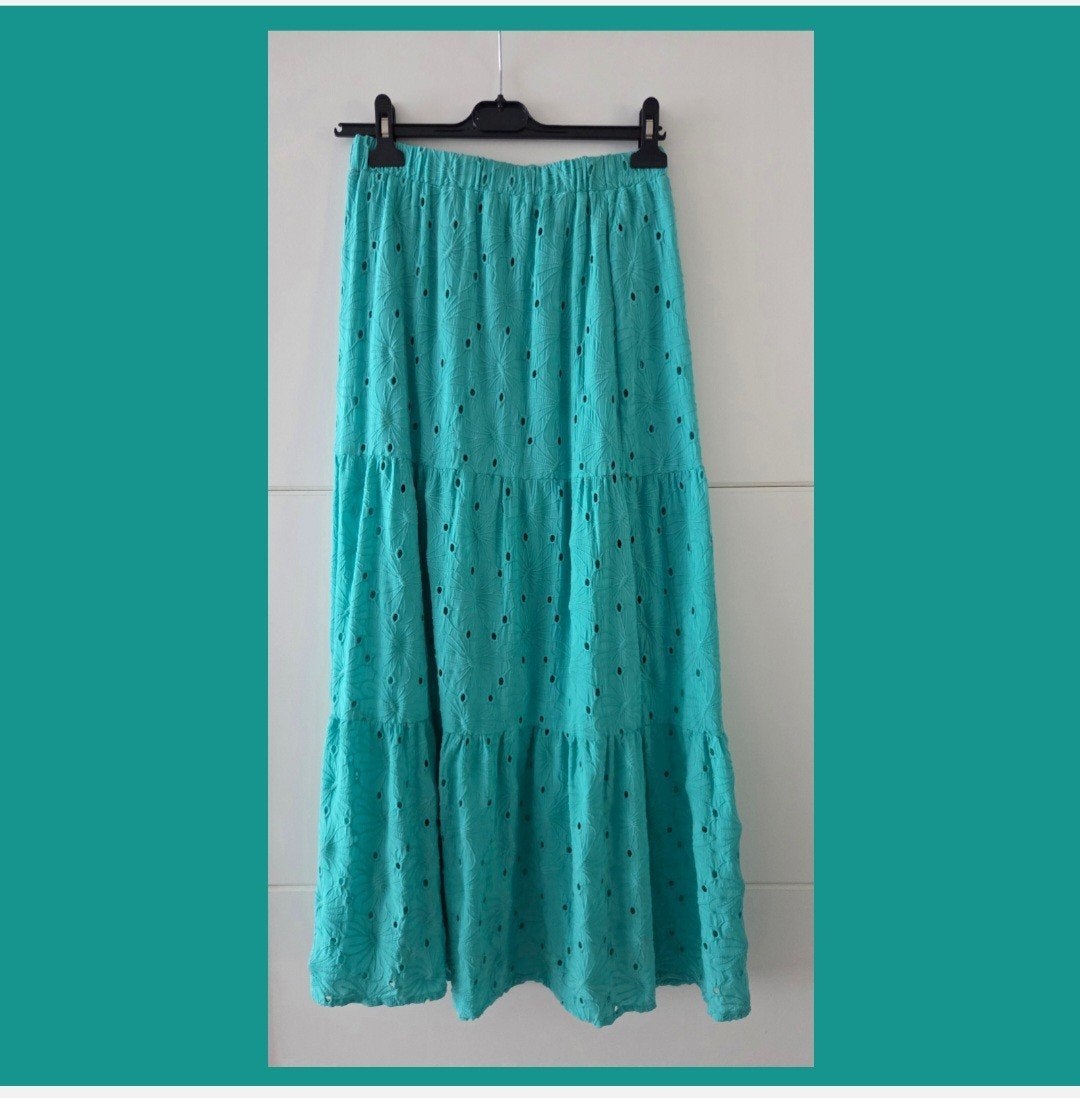 Turquoise rok van EsQualo, 100% viscose, maat M, Kleding | Dames, Rokken, Maat 38/40 (M), Overige kleuren, Nieuw, Onder de knie