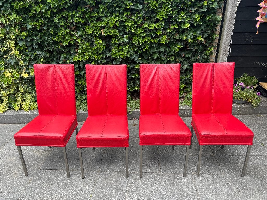stoelen leer rood, Huis en Inrichting, Ophalen, Strak, Gebruikt, Vier