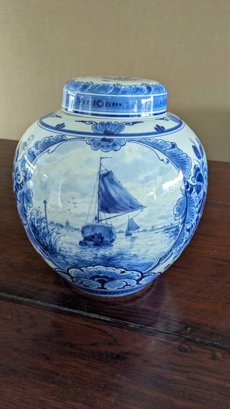 Oude Delfsts Blauw gemberpot met deksel, Antiek en Kunst, Ophalen