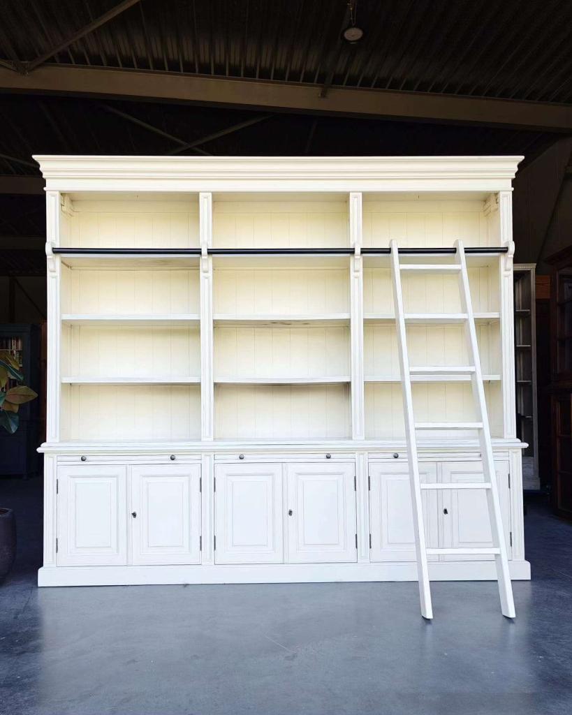 Grote bibliotheekkast met ladder | Witte Boekenkast #0475, Niet ingevuld, 200 cm of meer, Niet ingevuld, Ophalen of Verzenden