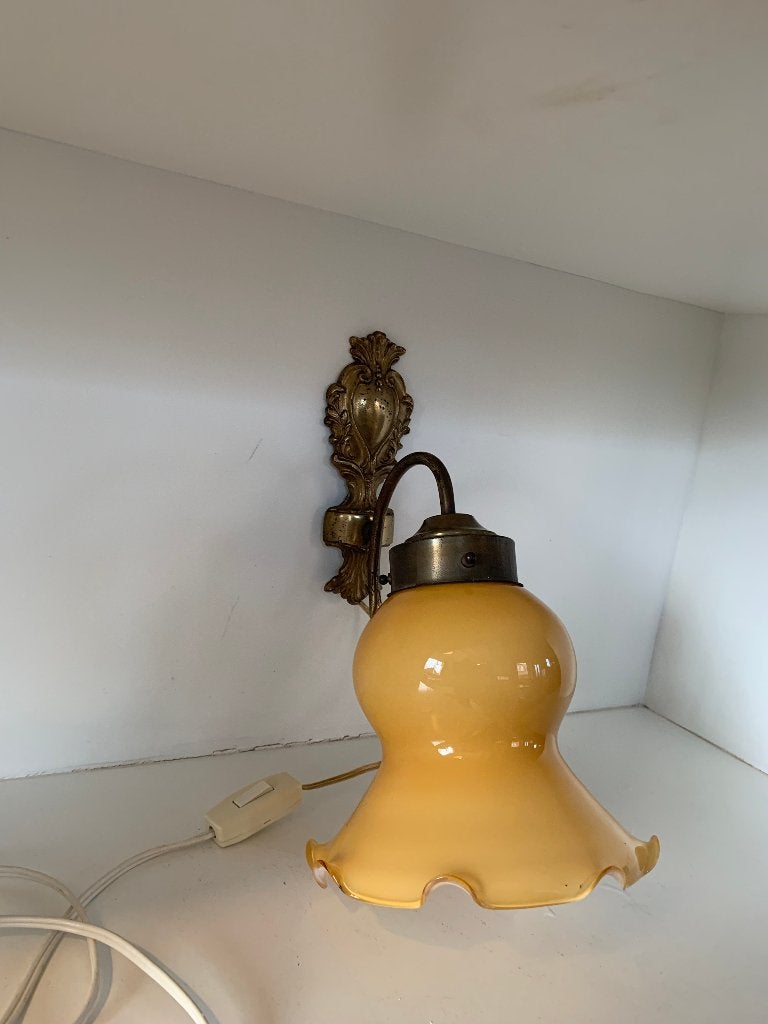 Vintage wandlamp met opaline glazen kap, Met snoer/stekker, Gebruikt, Oranje, Wandlamp