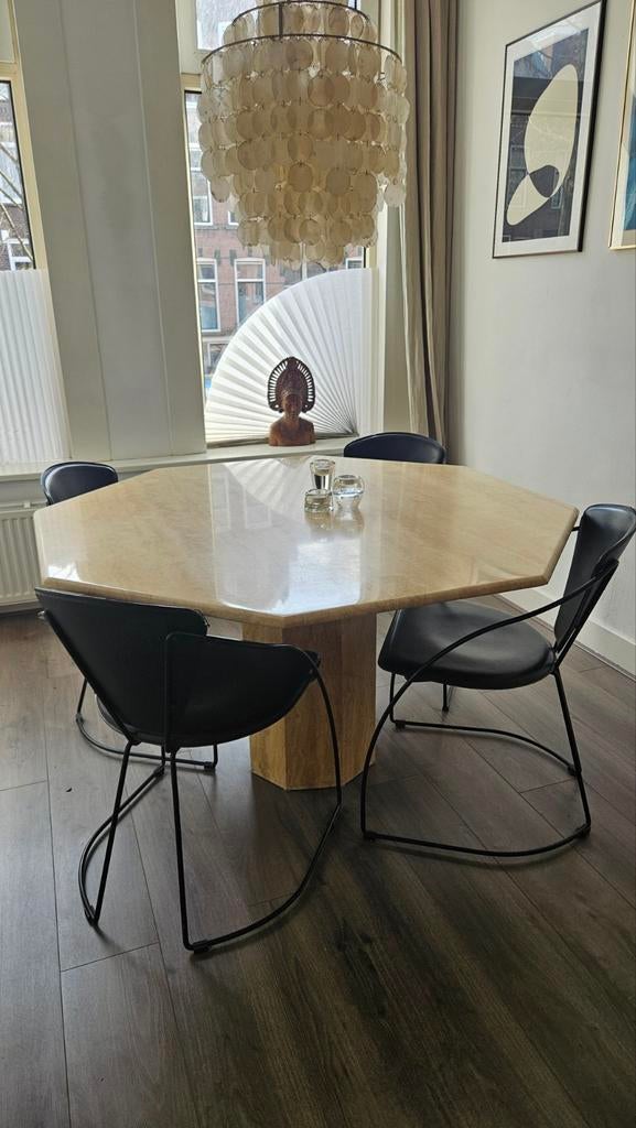 Vintage travertin eettafel 130cm, Huis en Inrichting, Tafels | Eettafels, Ophalen, Overige materialen, Gebruikt, Rond