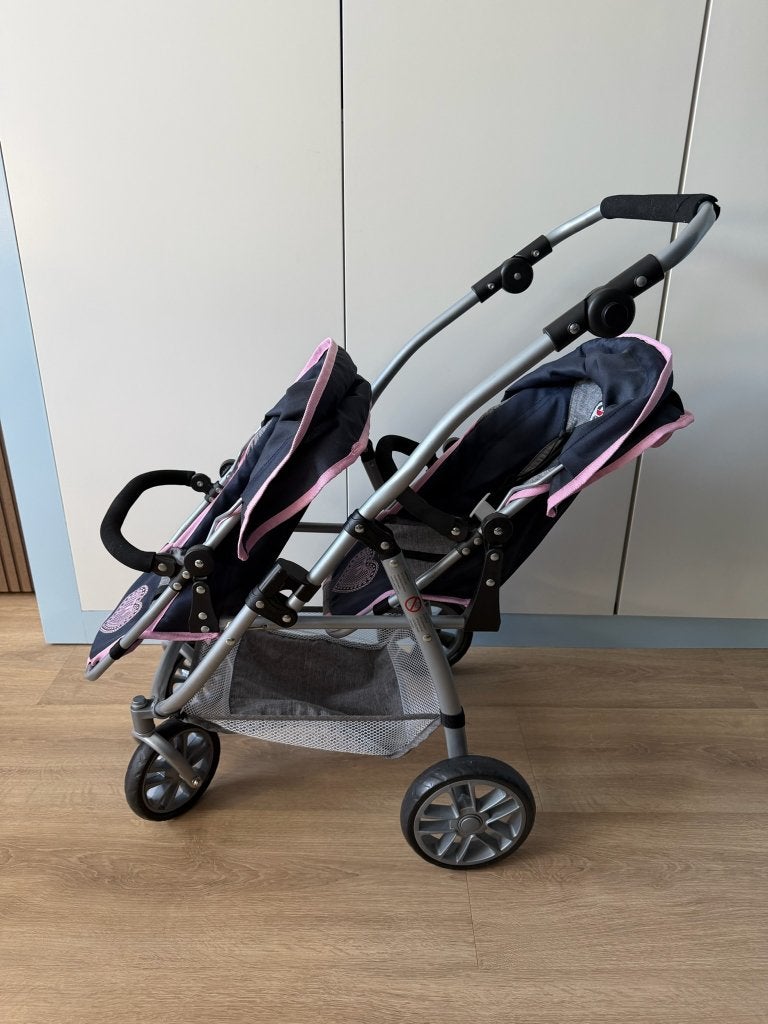 Bayer Chic 2000 tweeling poppenbuggy Twinny navy/grijs, Ophalen of Verzenden, Gebruikt, Barbie