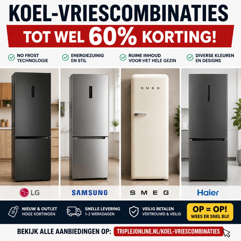 Foto 2 van Koel-vriescombinaties tot 60% korting| LG Samsung SMEG Haier