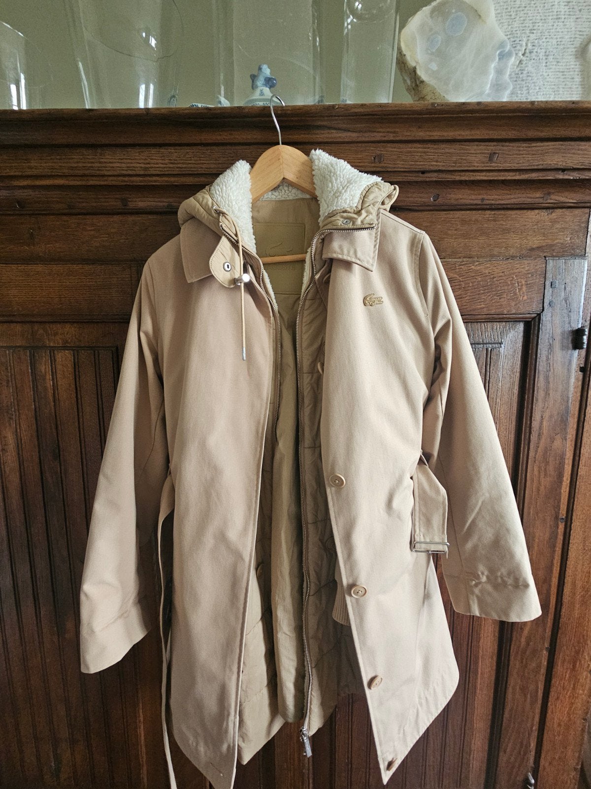 Beige Lacoste Parka Trench 2 in 1 damesjas MT 38, Kleding | Dames, Jassen | Winter, Zo goed als nieuw, Maat 38/40 (M), Beige, Ophalen of Verzenden
