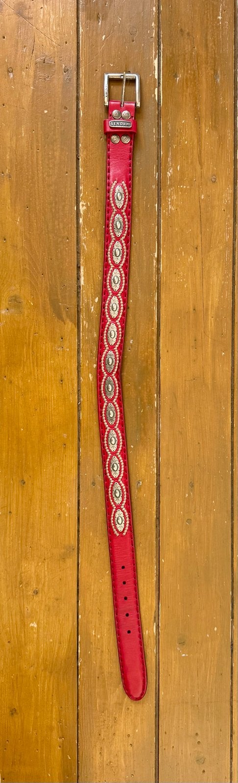 Sendra riem 80 rood met zilveren details, Ophalen of Verzenden, Gedragen, Rood, 80 tot 90 cm