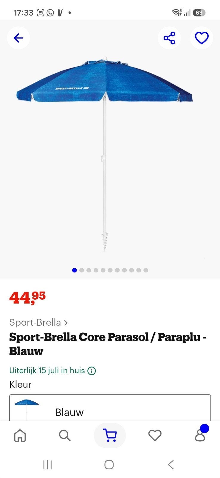 Parasol sportbrella core spf 50, Ophalen, Nieuw, 1 tot 2 meter