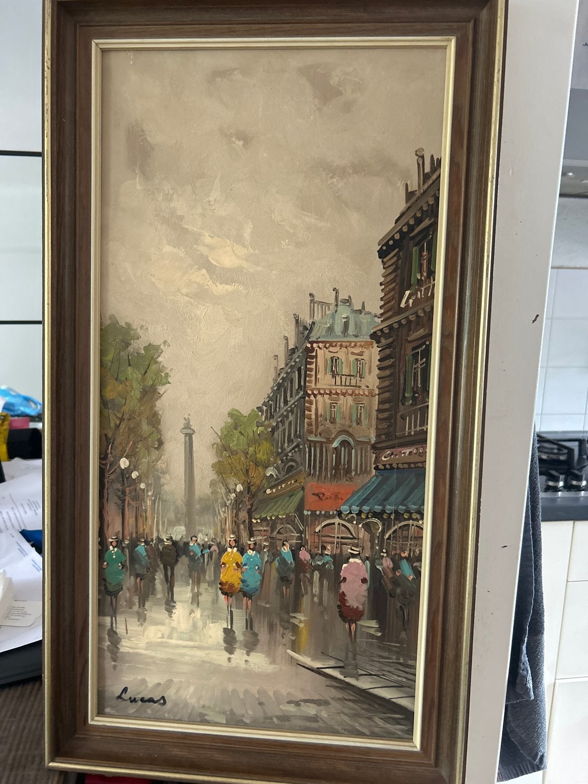Olieverfschilderij Lucas - Parijse straatscène, Ophalen of Verzenden