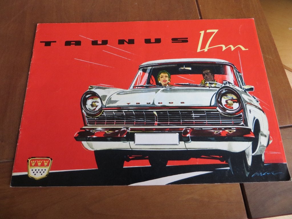 Getekende folder Ford Taunus 17M 1959, Ford, Ophalen of Verzenden, Zo goed als nieuw, Ford