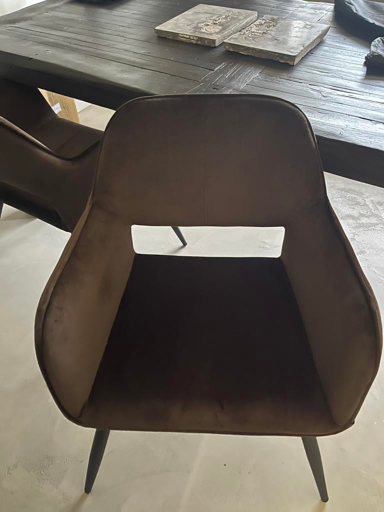 2 stuks velvet stof eetkamerstoelen izgst, Ophalen, Twee, Bruin, Zo goed als nieuw