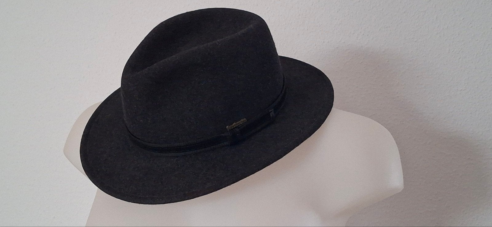 Mooie antraciet grijze 100 % wollen hoed. Faustmann 56 cm, Ophalen of Verzenden, Zo goed als nieuw, 57 cm (M, 7⅛ inch) of minder