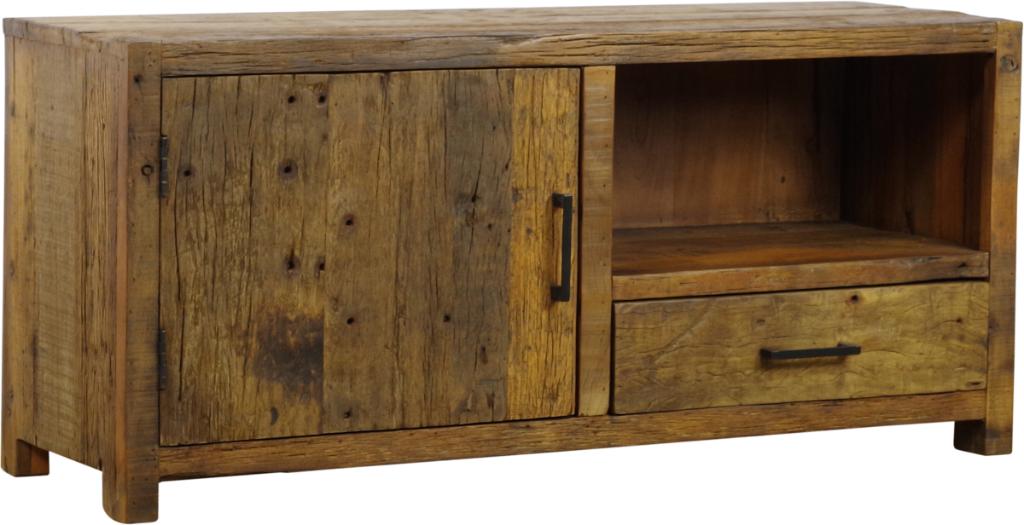 Tv- meubel uniek 120 cm massief Oud hout voorraad uniek, V- meubel uniek 120 cm massief Oud hout voorraad uniek, Zo goed als nieuw