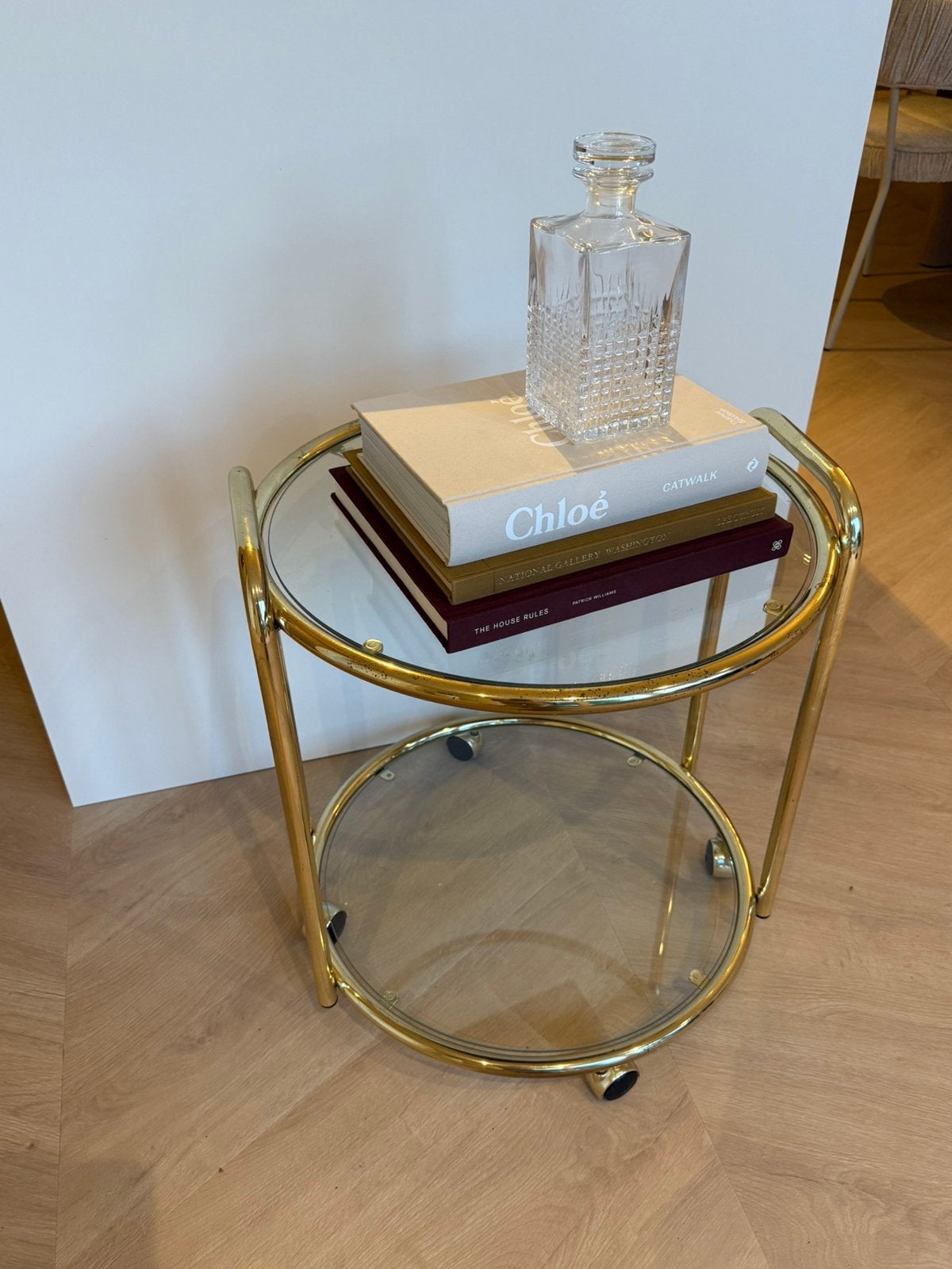 Vintage gouden serveerwagen drank trolley, Ophalen, Minder dan 55 cm, 60 cm of meer, Rechthoekig