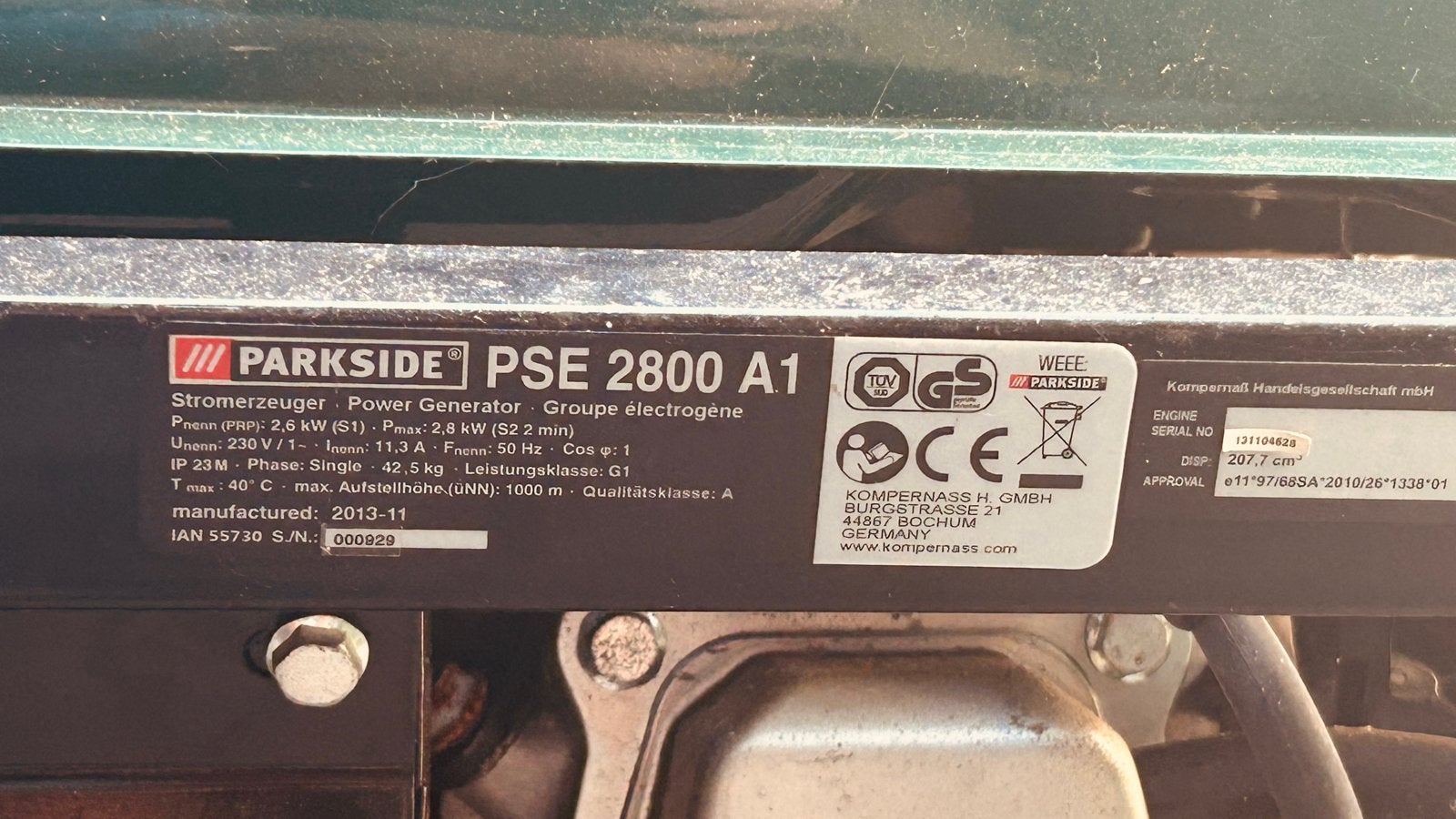Parkside Aggregaat PSE 2800 A1 - Stroomgenerator, Ophalen of Verzenden, Gebruikt