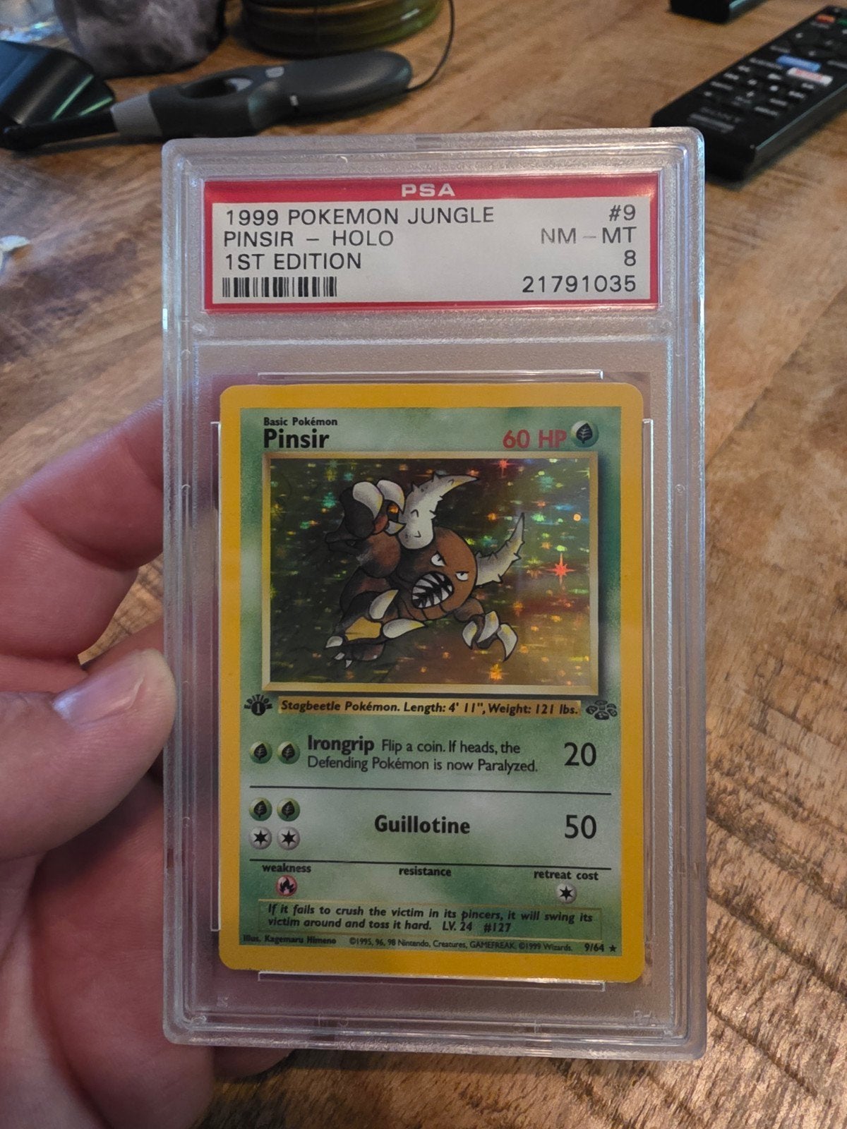 Pinsir Holo 1st Edition Jungle PSA 8 Pokémon Kaart, Ophalen of Verzenden, Gebruikt, Losse kaart, Foil