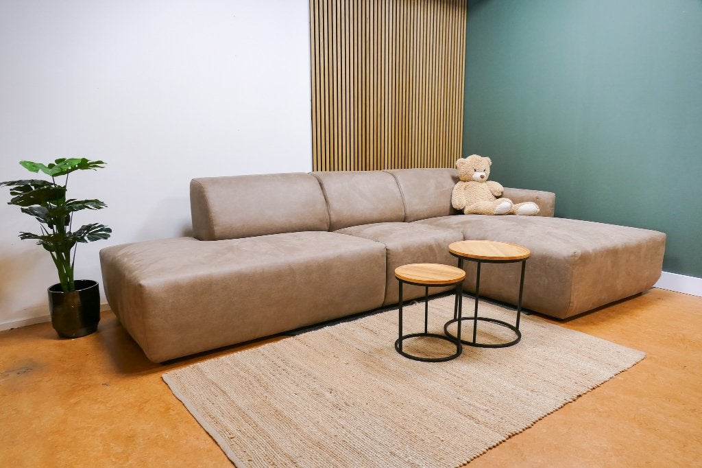 Hoekbank Met Chaise Longue Microvezel Taupe [Refurbished], Huis en Inrichting, Banken | Bankstellen, Zo goed als nieuw, Hoekbank