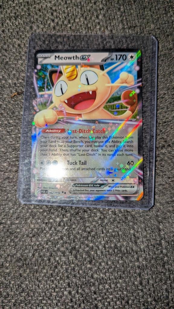Pokémon Kaart: Meowth EX (Foil), Ophalen of Verzenden, Zo goed als nieuw, Losse kaart, Foil