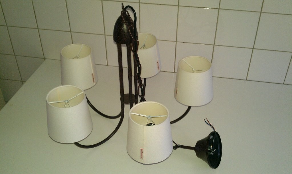 Mooie Metalen Hanglamp 5-arms met kapjes (NIEUW), Ophalen of Verzenden, Nieuw, Overige materialen, E27 (groot)