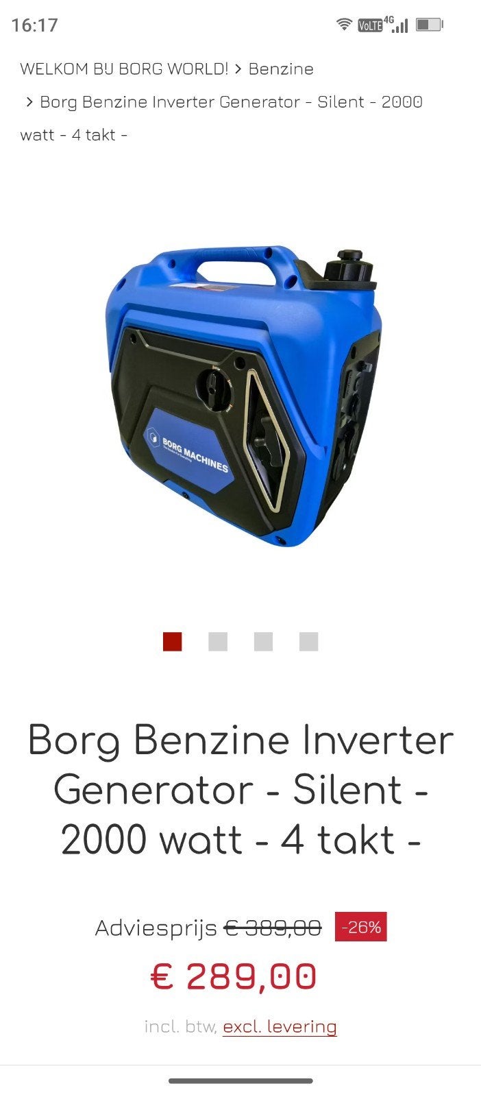 borg agregaat 2kw nieuw afgevuld en nieuw, Ophalen, Benzine, Nieuw, Geluidgedempt
