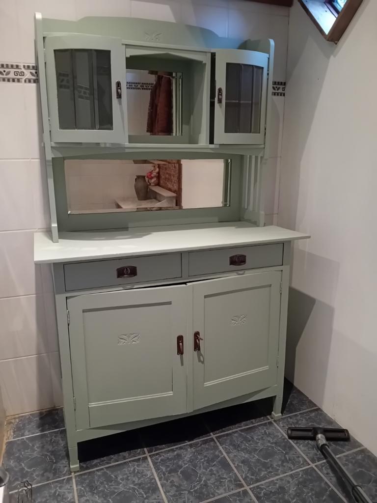 Buffetkast 2-delig met geslepen glas, spiegels en besteklade, Huis en Inrichting, Kasten | Buffetkasten, Ophalen, Gebruikt, Klassiek