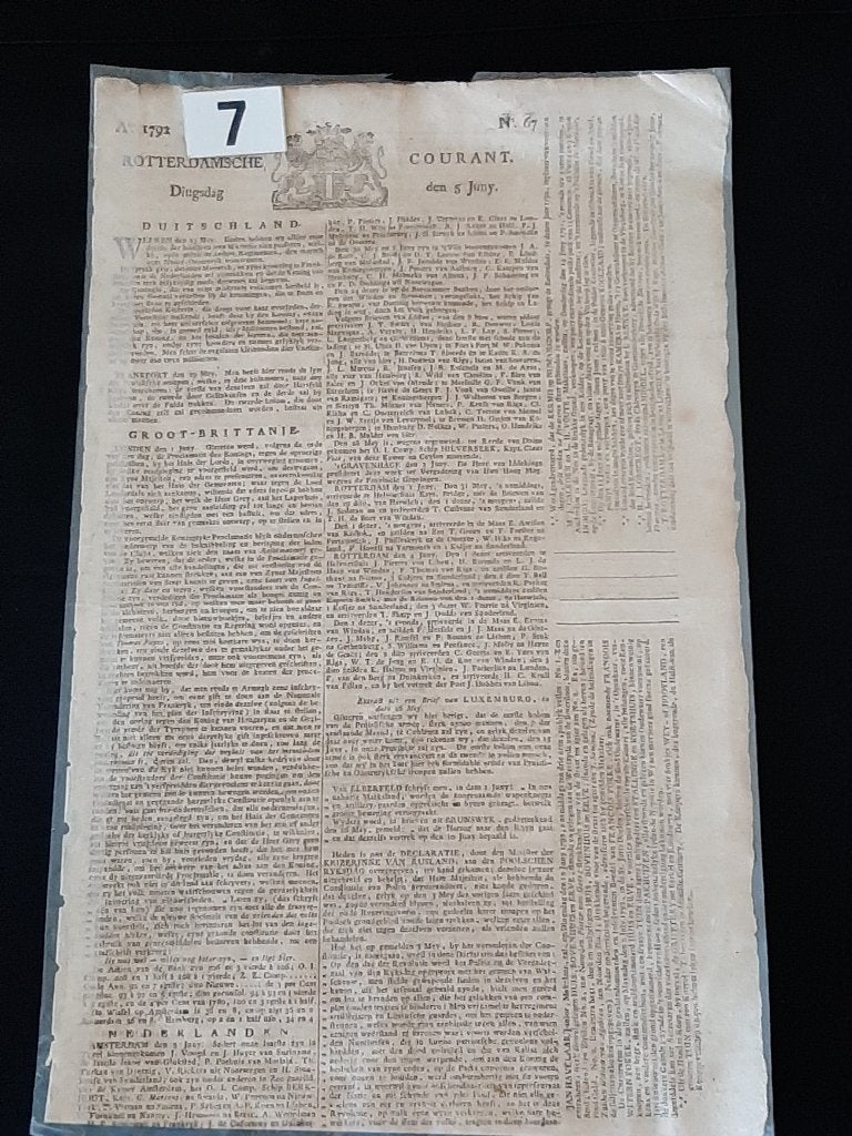 Rotterdamse courant 1791,  235 jaar oud!, Ophalen of Verzenden, Gelezen, Krant