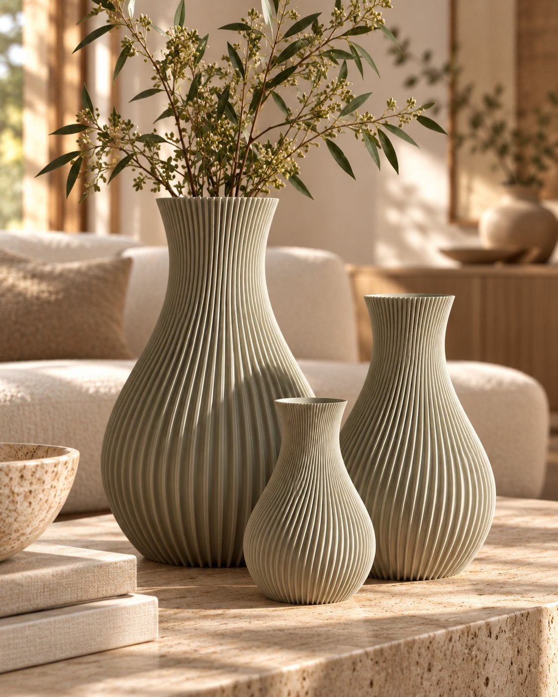 Moderne Japandi Vaas, Ophalen of Verzenden, Nieuw, 3D-geprint, Beige