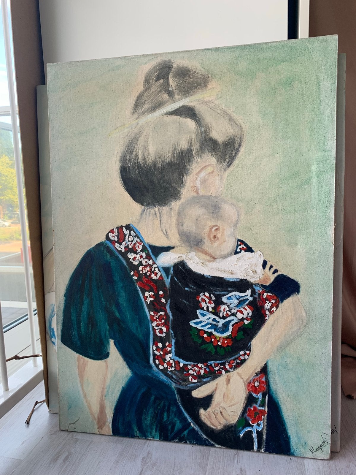 Schilderij Moeder en Kind - Olieverf op doek, Ophalen, Doek, Portret of Personen, Realistisch
