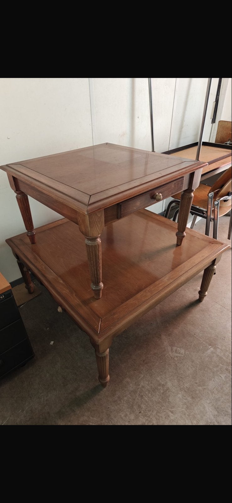 Set van 2 massief hardhouten tafels: 65x65 en 100x100 cm, Ophalen, Vierkant, 50 tot 100 cm, Zo goed als nieuw