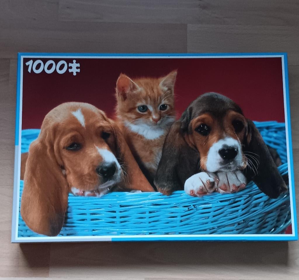 puzzel 1000 stukjes hondjes en kat, Ophalen of Verzenden, 500 t/m 1500 stukjes, Zo goed als nieuw, Legpuzzel