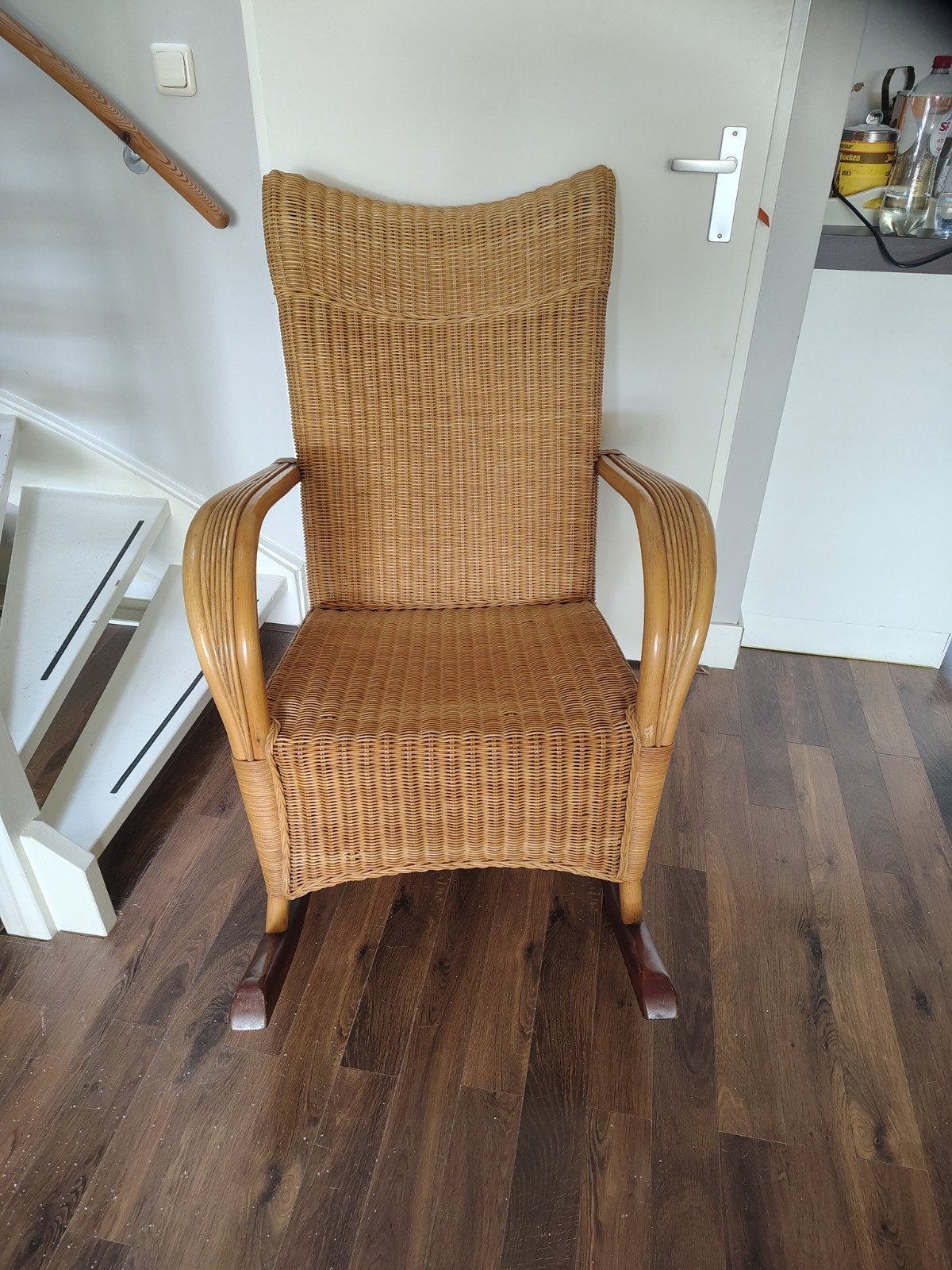 schommelstoel, stoel, riet, fauteuil, Huis en Inrichting, Fauteuils, Ophalen, Gebruikt, 75 tot 100 cm, 50 tot 75 cm