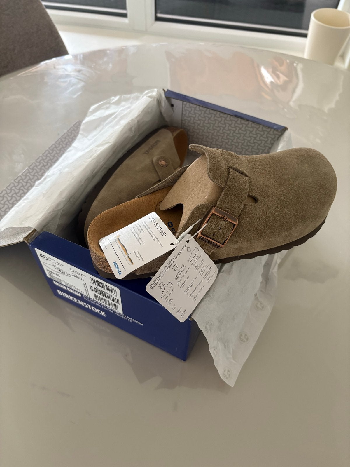 Birkenstock Boston Taupe, Ophalen of Verzenden, Nieuw, Beige, Sandalen of Muiltjes