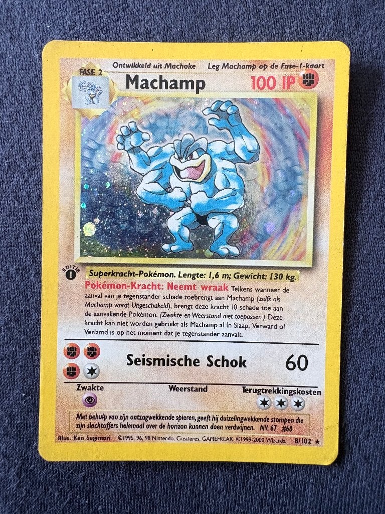 Machamp 1st Edition Holo - Base 8/102 - Near Mint, Hobby en Vrije tijd, Verzamelkaartspellen | Pokémon, Ophalen of Verzenden, Nieuw
