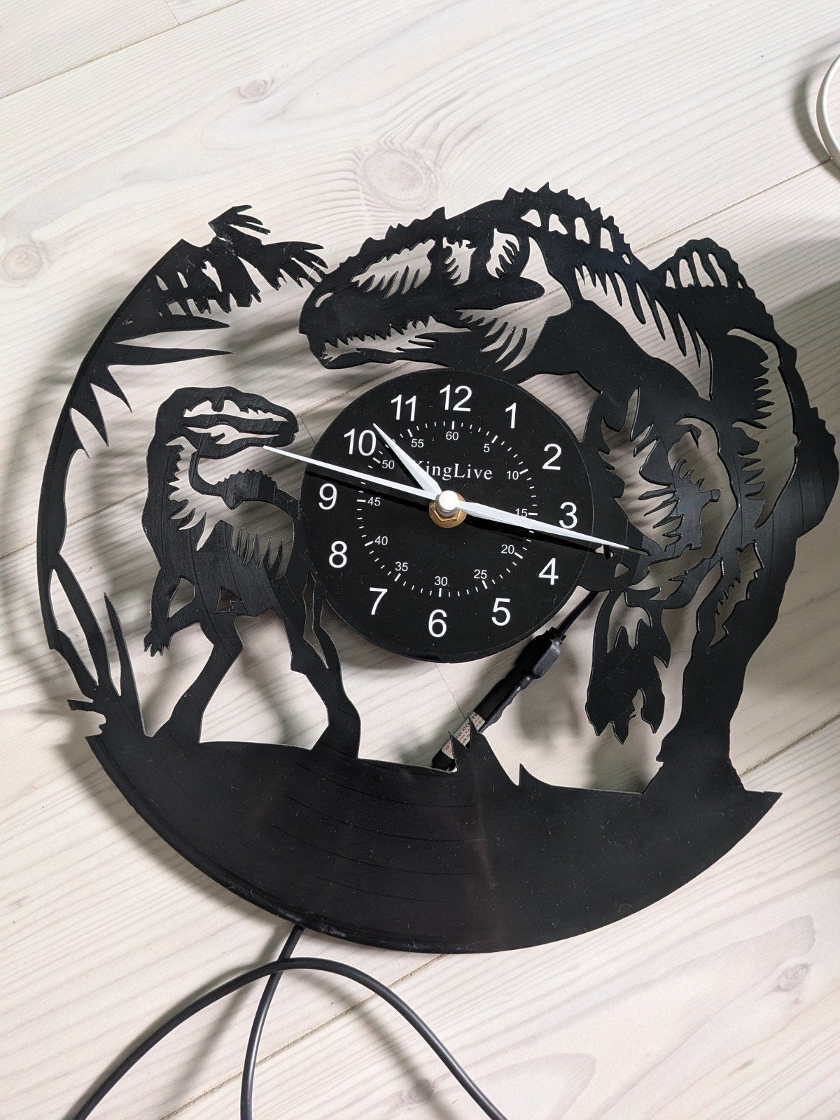 Dinosaurus Wandklok met LED-verlichting - Vinyl Plaat Design, Ophalen of Verzenden, Nieuw, Wandklok