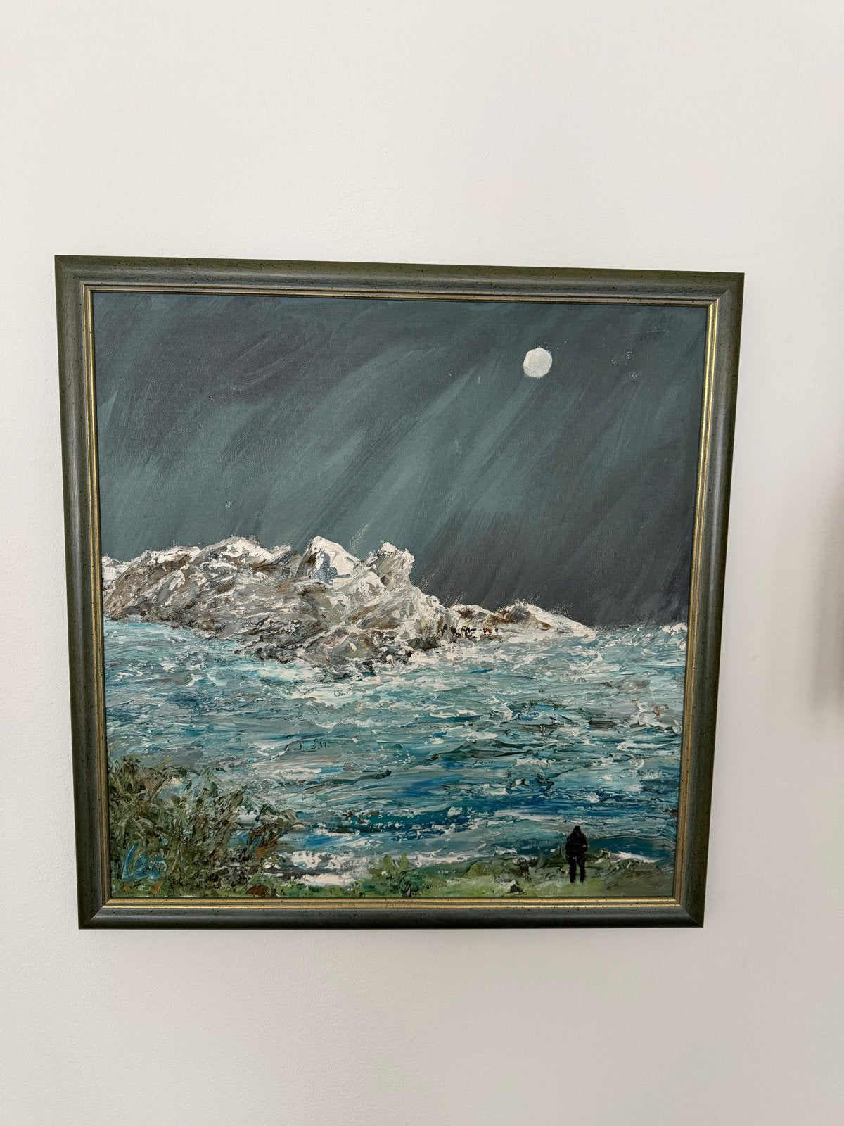 Schilderij: Ruig landschap met water en maan door Leo Rubens, Ophalen, Doek, Expressionistisch, Landschap